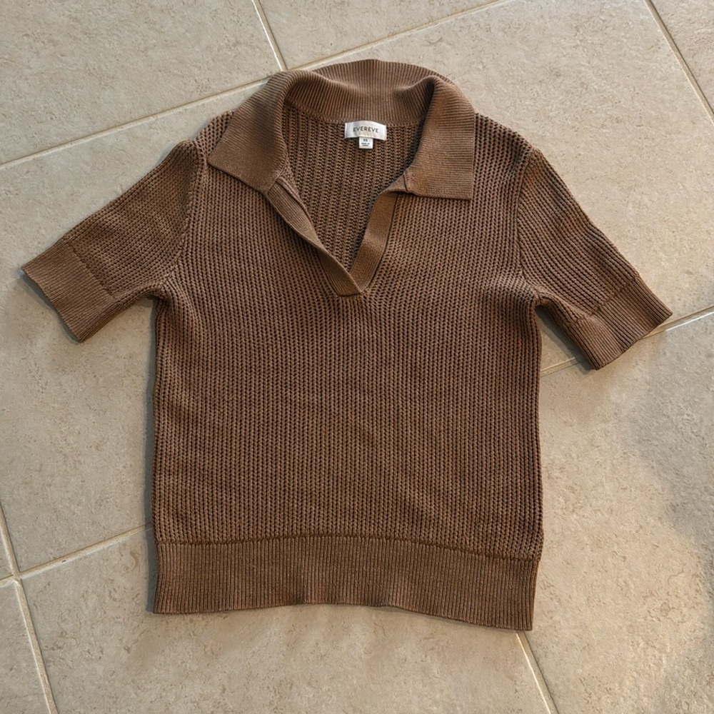 Evereve Brown Short Sleeve Sweater